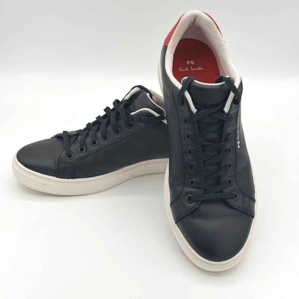 Paul Smith Mens 9 Black Leather Zebra Logo Sneakers Shoes Luxury Streetwear Logo